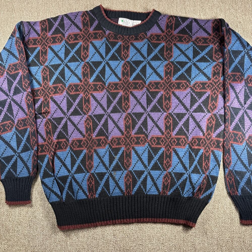 Vintage Sears Men's Store Sweater LARGE SHORT Length Cosby Crosses Acrylic Y2K